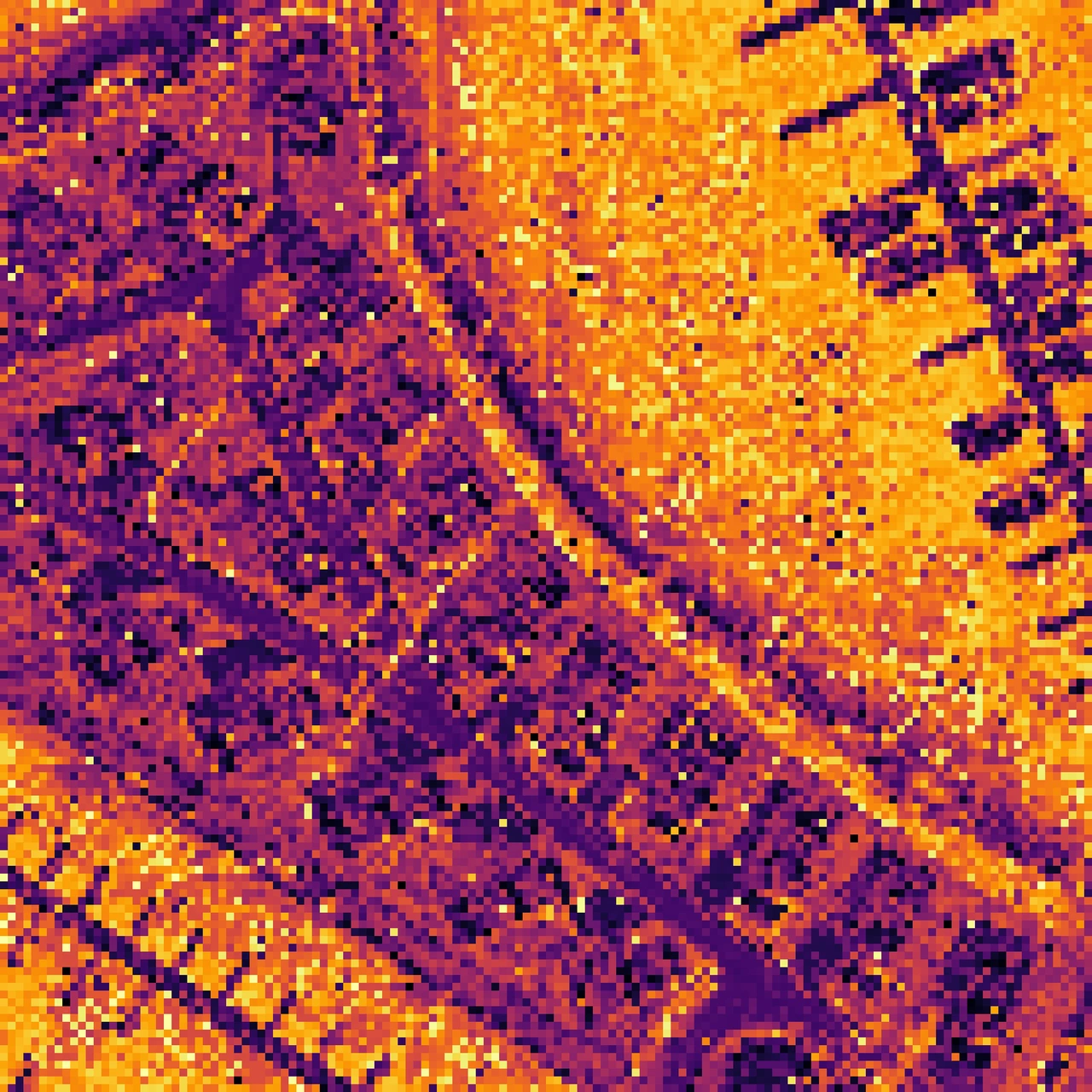 Embedding heatmap of the same marina and shoreline, shown in orange and purple.